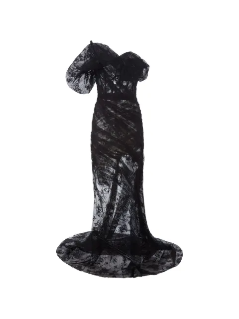 Monse puff-shoulder lace gown