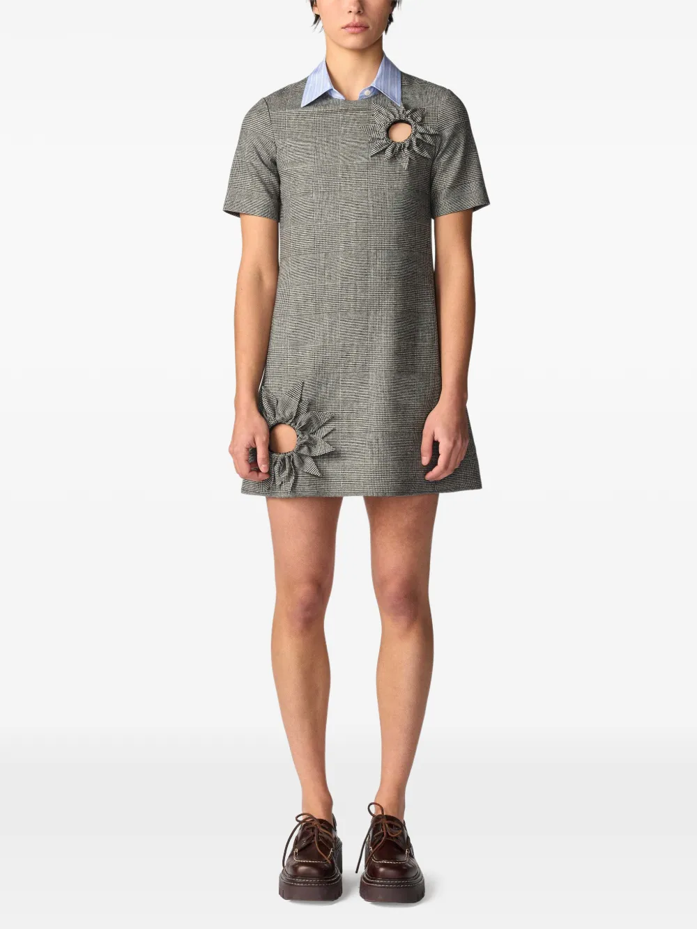 Monse Mini-jurk met Prince of Wales-ruit en zonnebloemdetail Grijs