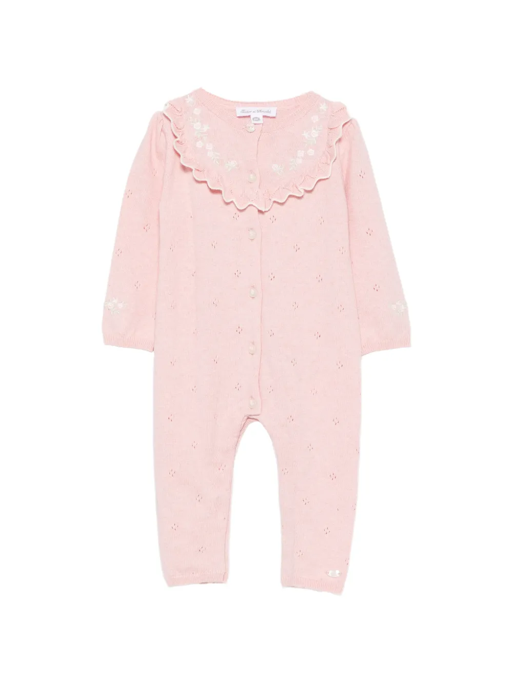 Tartine Et Chocolat ruffled-trim floral-embroidered romper - Rosa