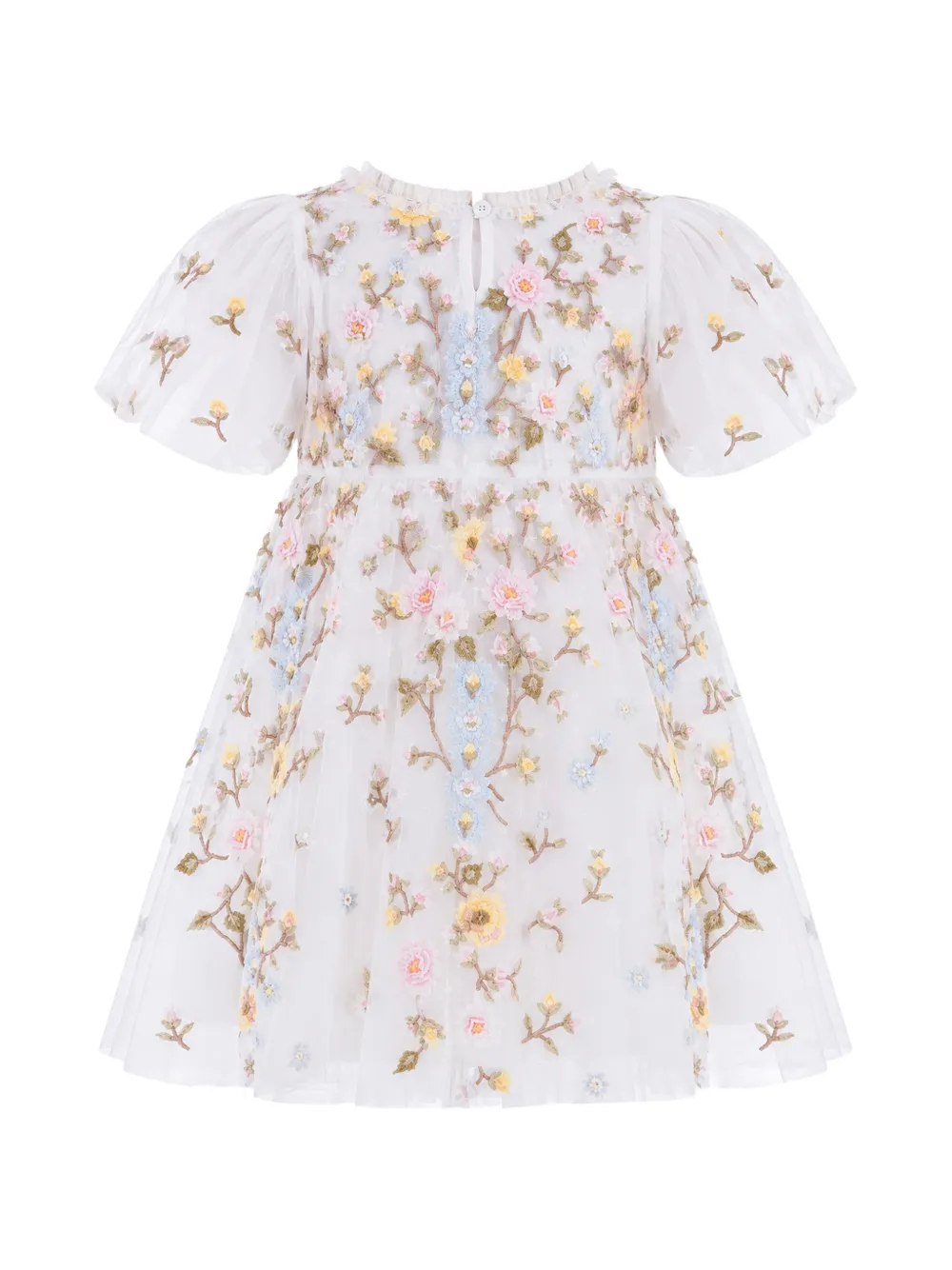 NEEDLE & THREAD KIDS Garden Rose floral-embroidered tulle dress Wit