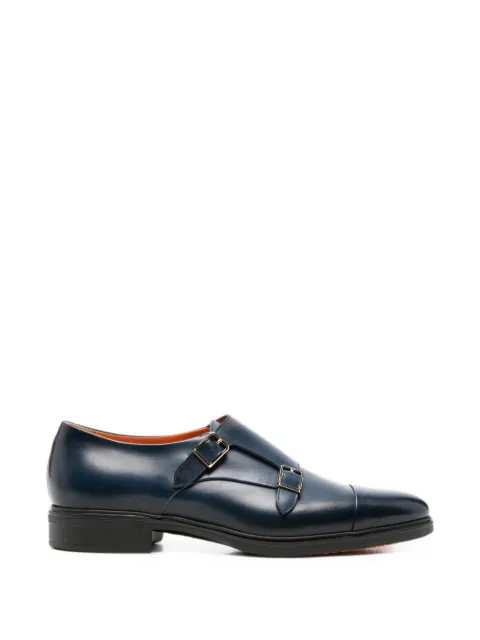 Santoni double buckle-strap leather monk shoes