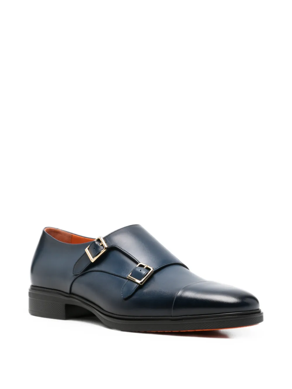 Santoni double buckle-strap leather monk shoes Blauw