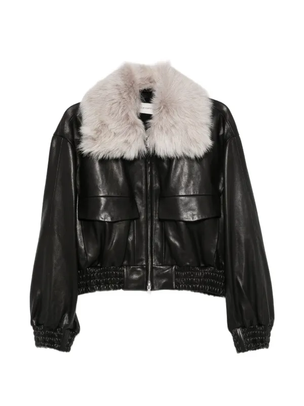 Nour Hammour Ellery Fur-collar Leather Jacket in Black