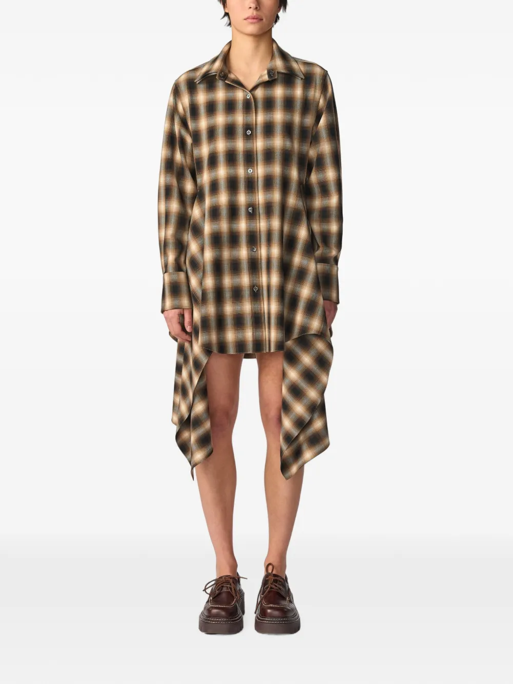 Monse plaid asymmetric-draped shirt mini dress Bruin