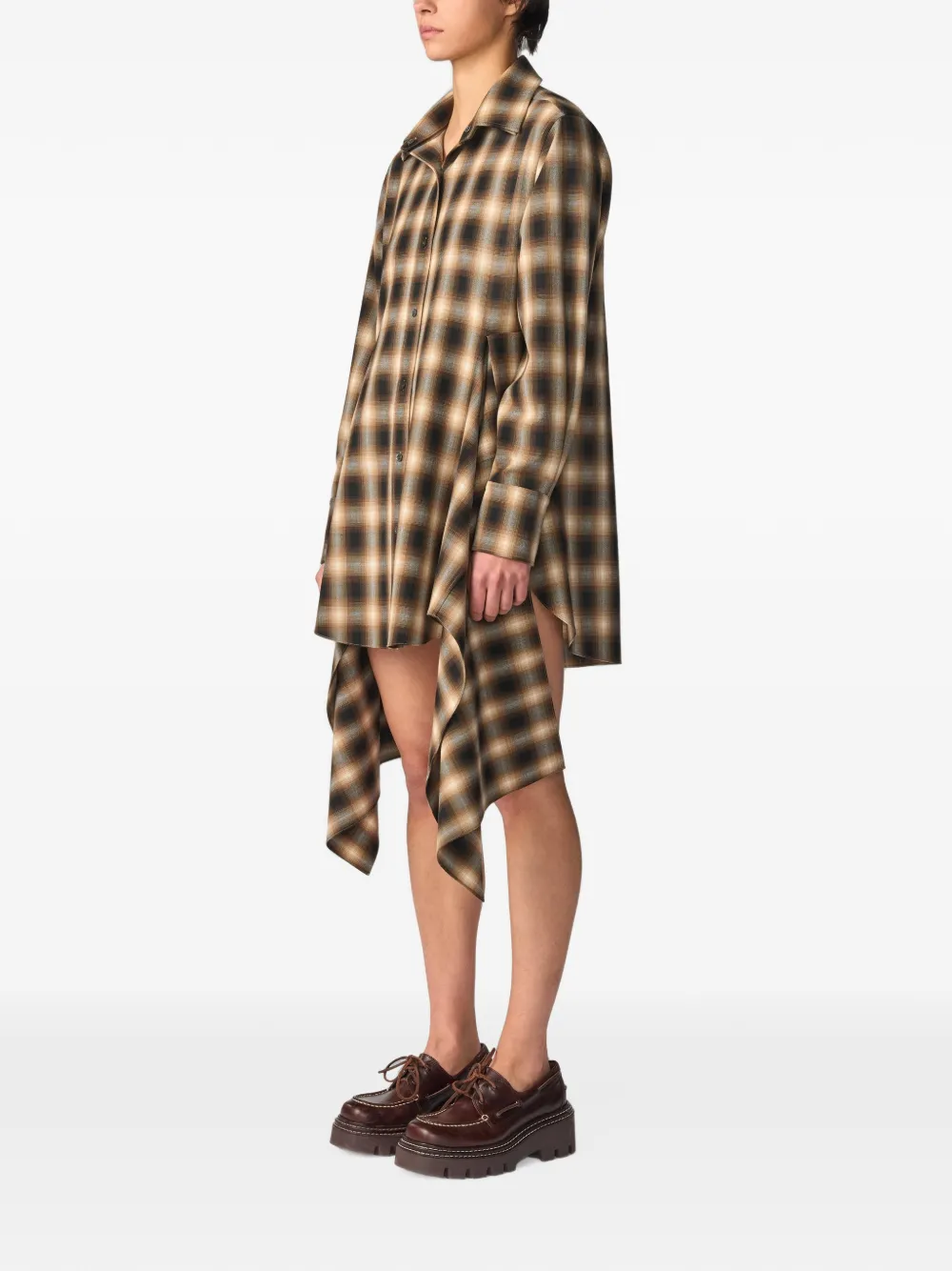 Monse plaid asymmetric-draped shirt mini dress Bruin