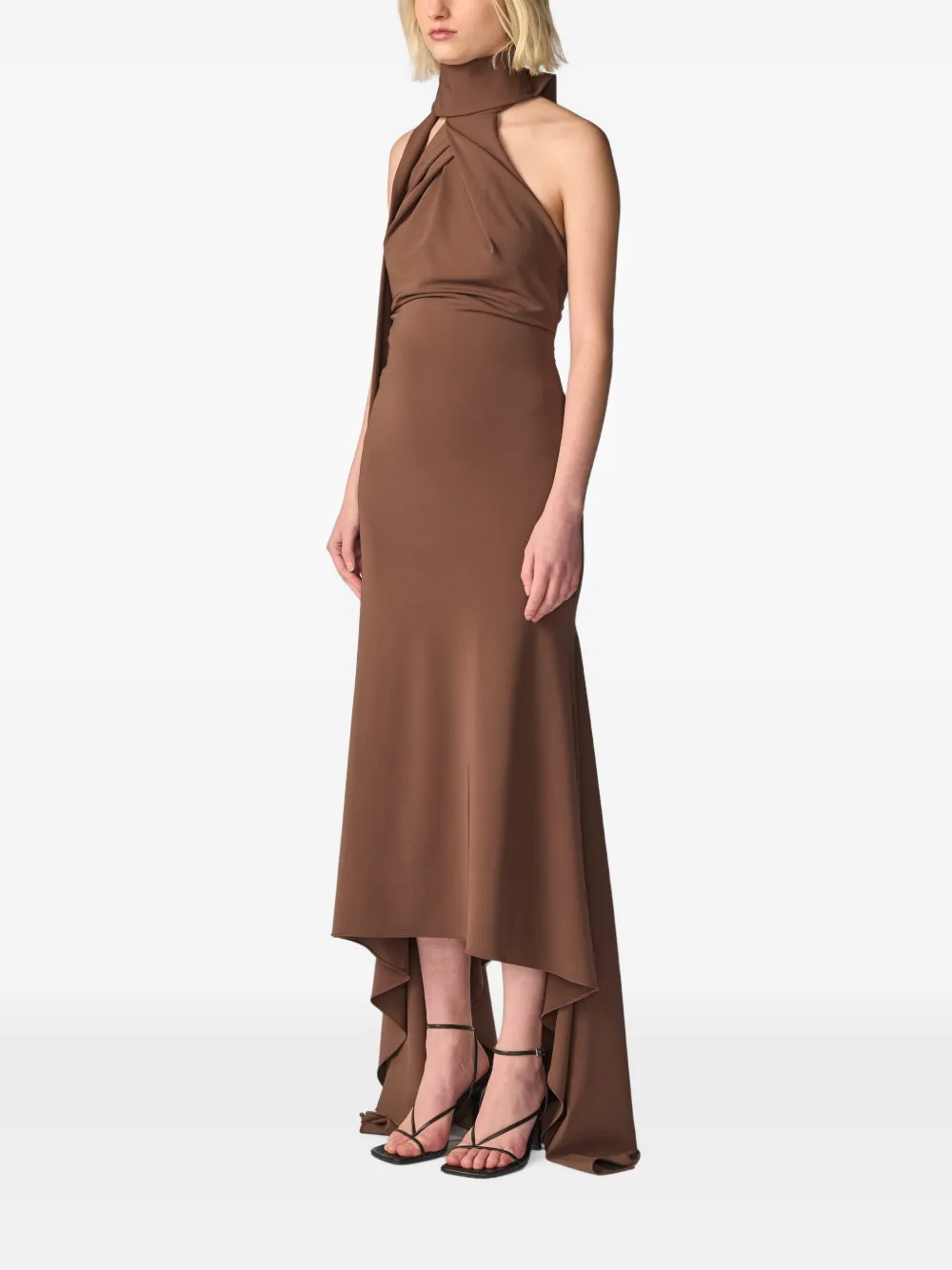 Monse Asymmetrische midi-jurk met gedraaide voorkant Bruin