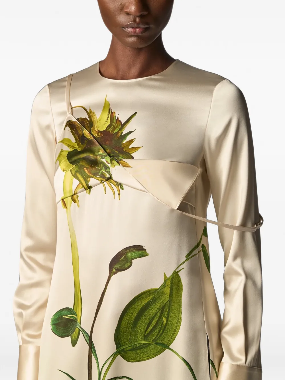 Monse Gedeconstrueerde midi-jurk met zonnebloem-print Beige