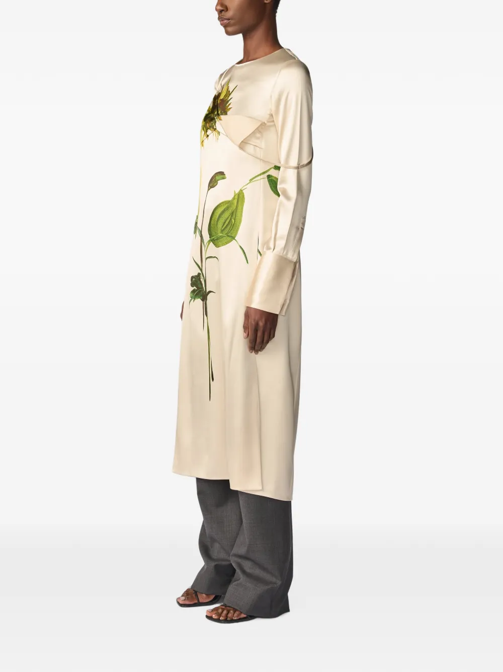 Monse Gedeconstrueerde midi-jurk met zonnebloem-print Beige