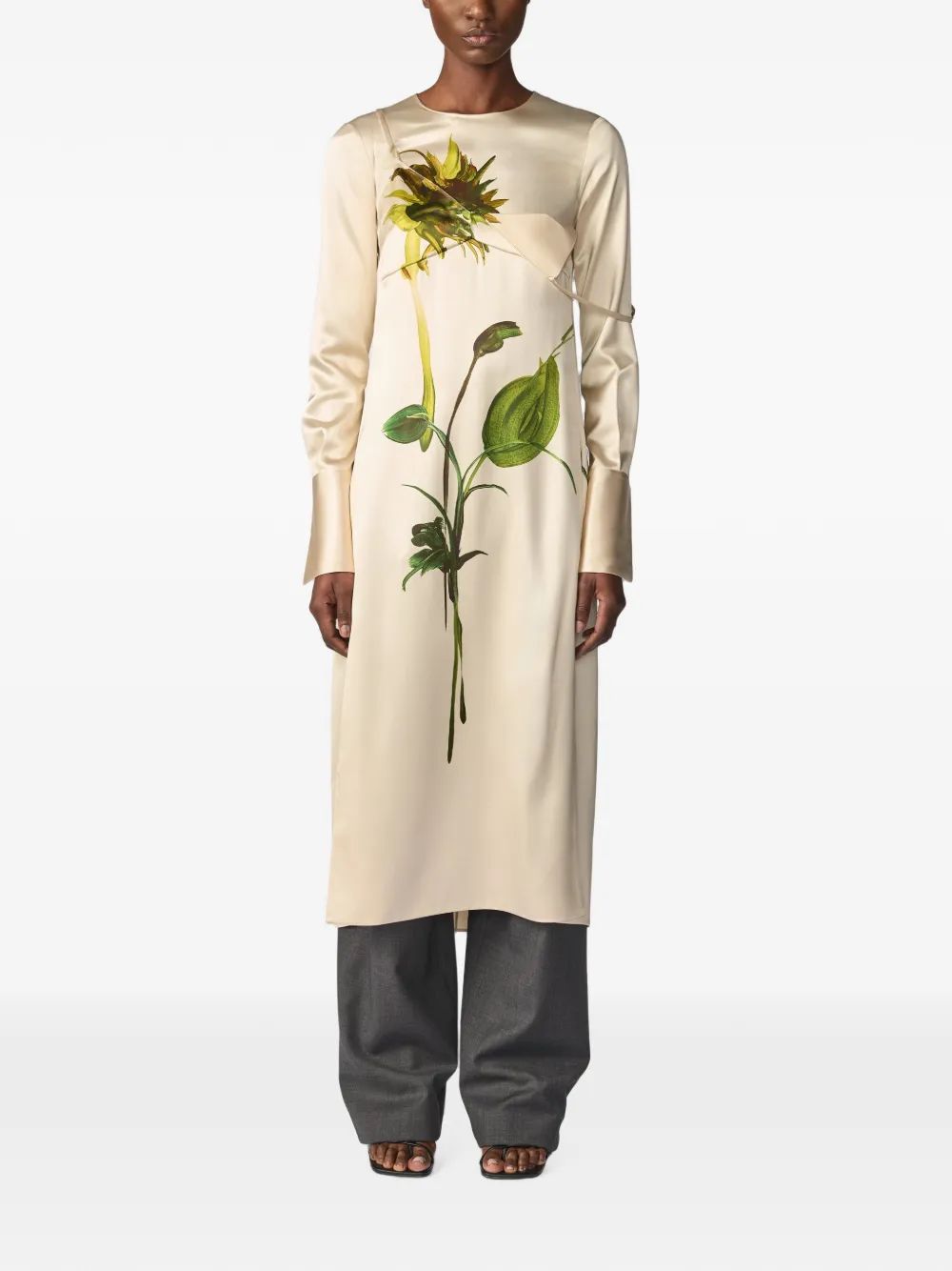 Monse Gedeconstrueerde midi-jurk met zonnebloem-print Beige