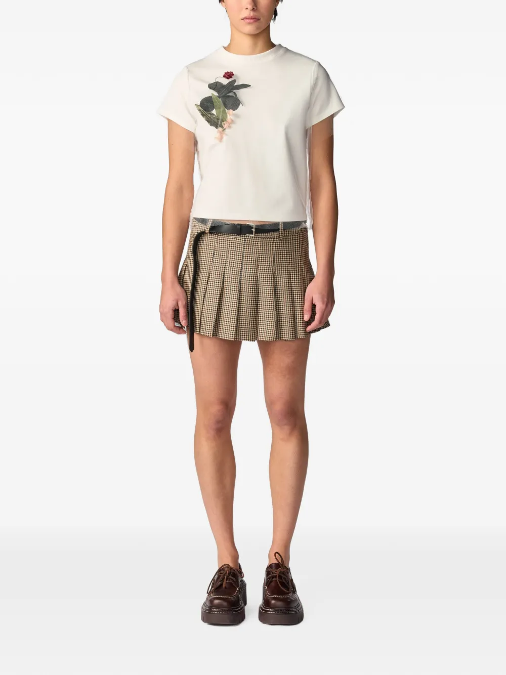 Monse Mini-plooirok met ceintuur Beige