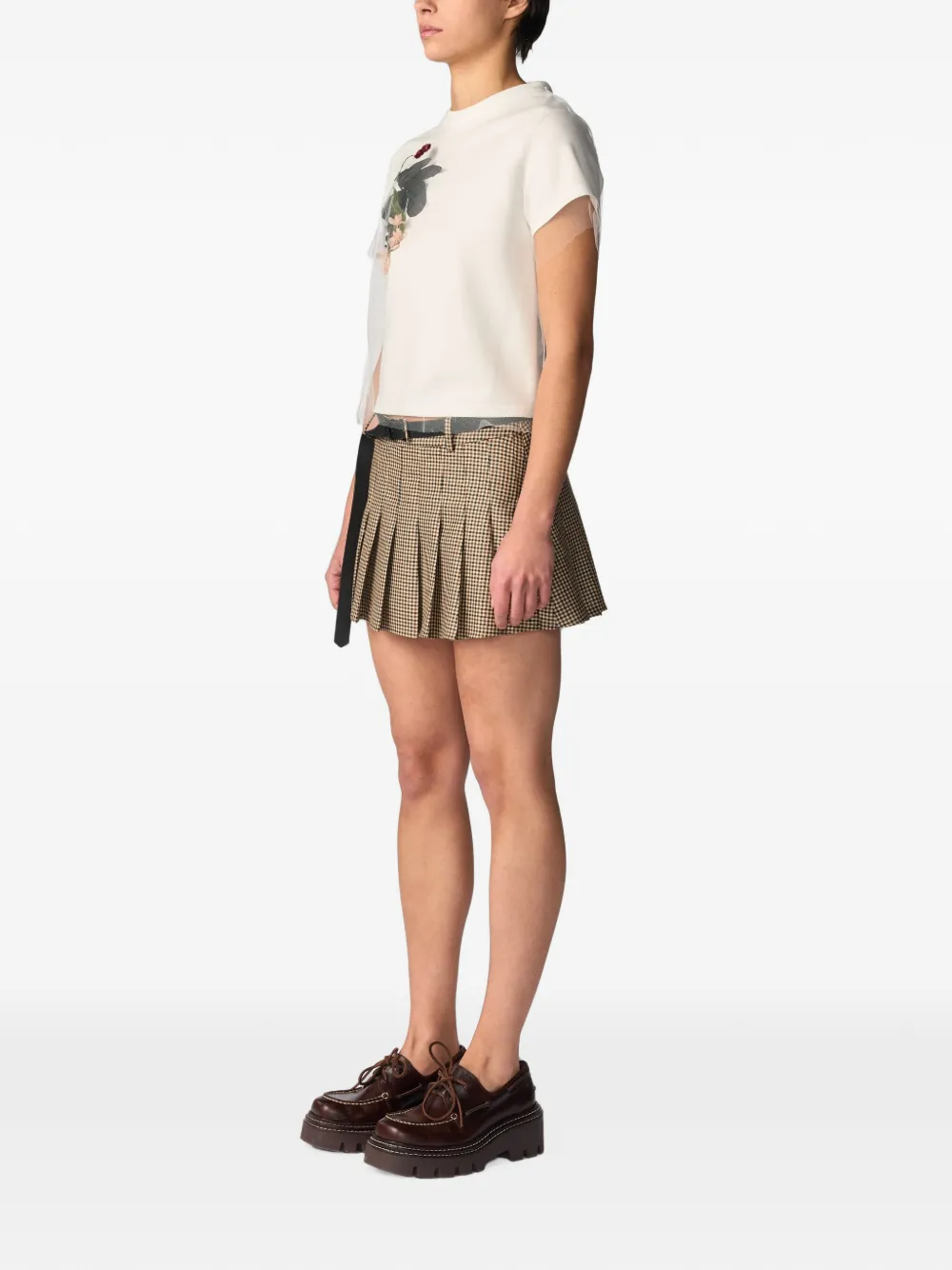 Monse Mini-plooirok met ceintuur Beige
