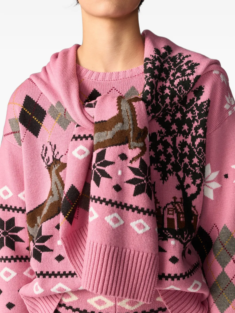 Monse Fair Isle trui met sjaaldetail Roze