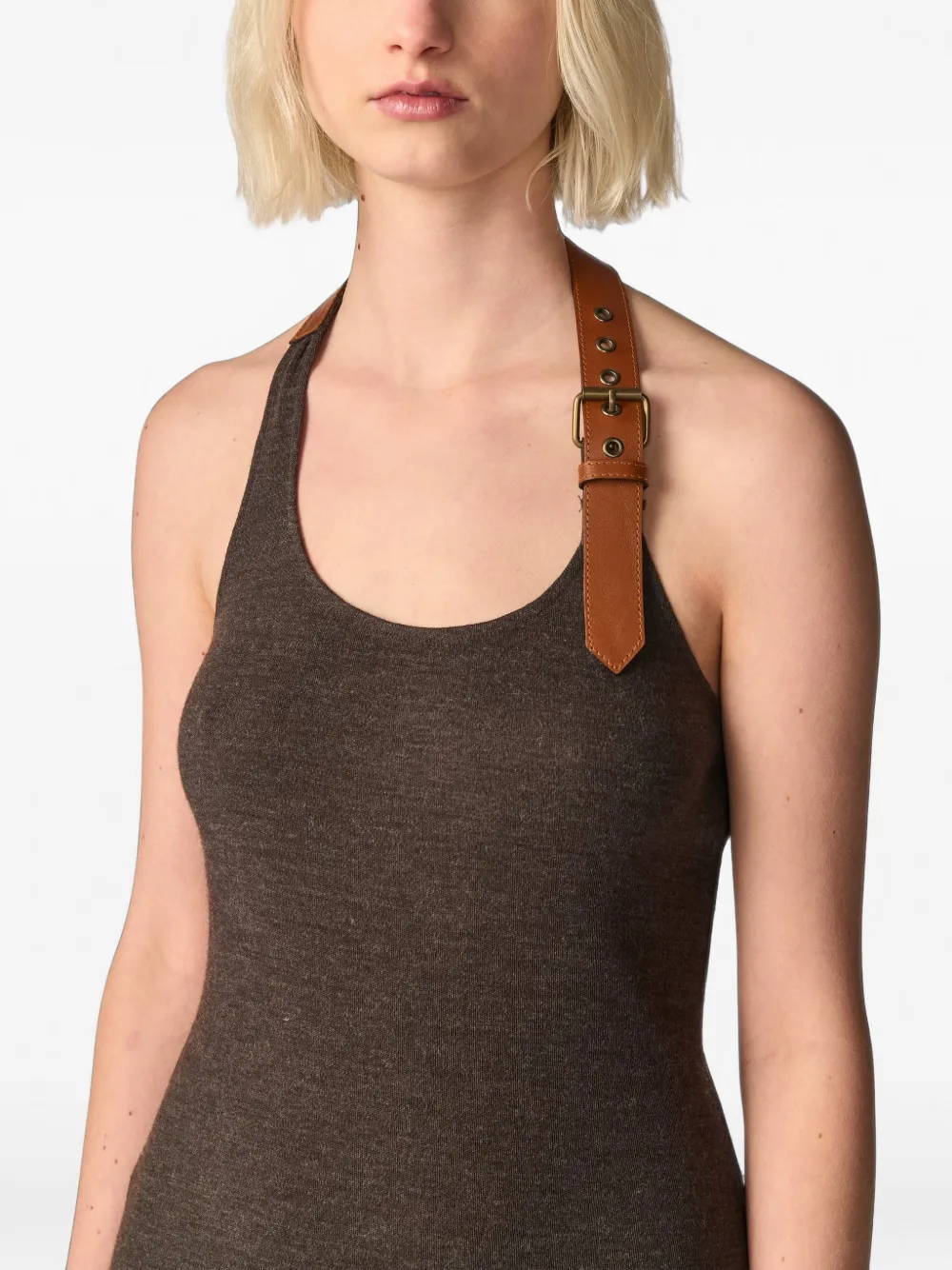 Monse Maxi-halterjurk met ceintuur Bruin