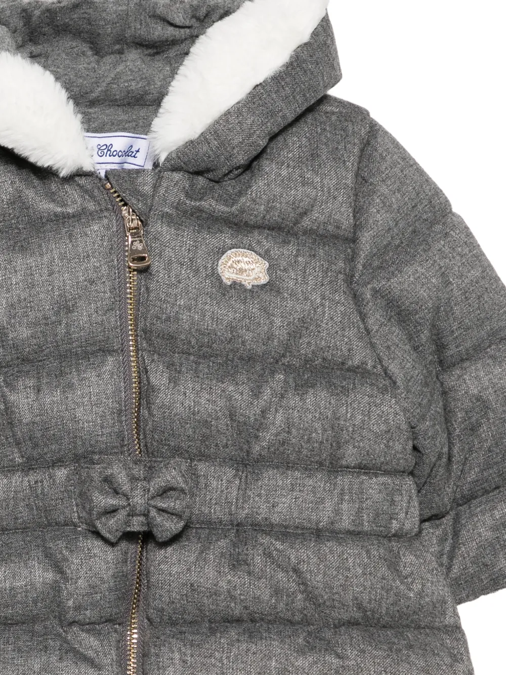 Tartine Et Chocolat bow-detail hooded padded coat Grijs