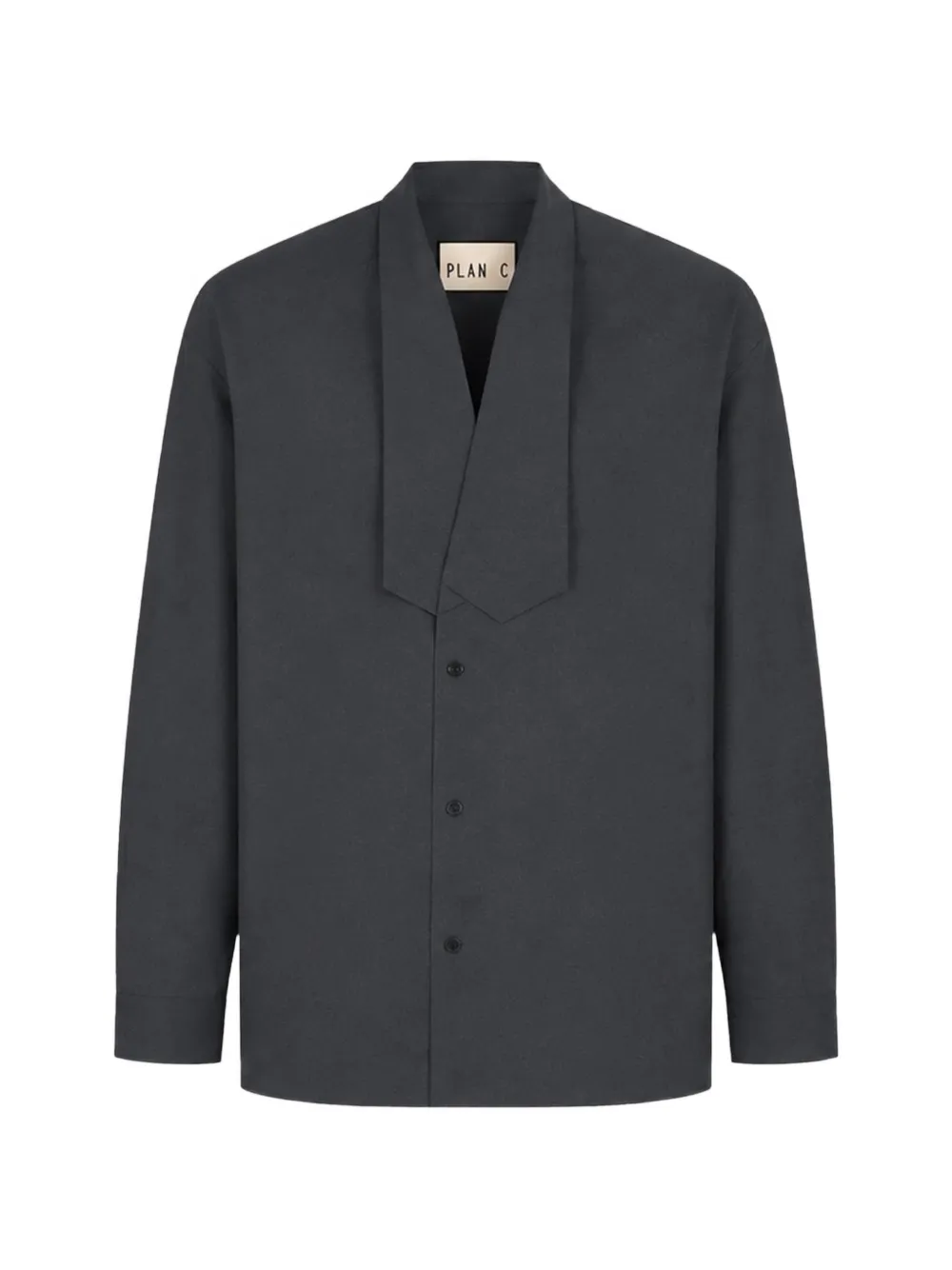 Plan C Scarf-detail Long-sleeve Shirt In Grey