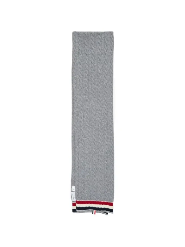Thom Browne Cable-knit Ribbed Scarf in Grey