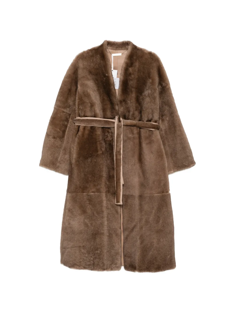Nour Hammour Davos belted shearling coat - Marrone