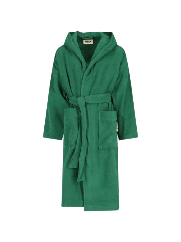 Tekla Hooded Belted Bathrobe in Green