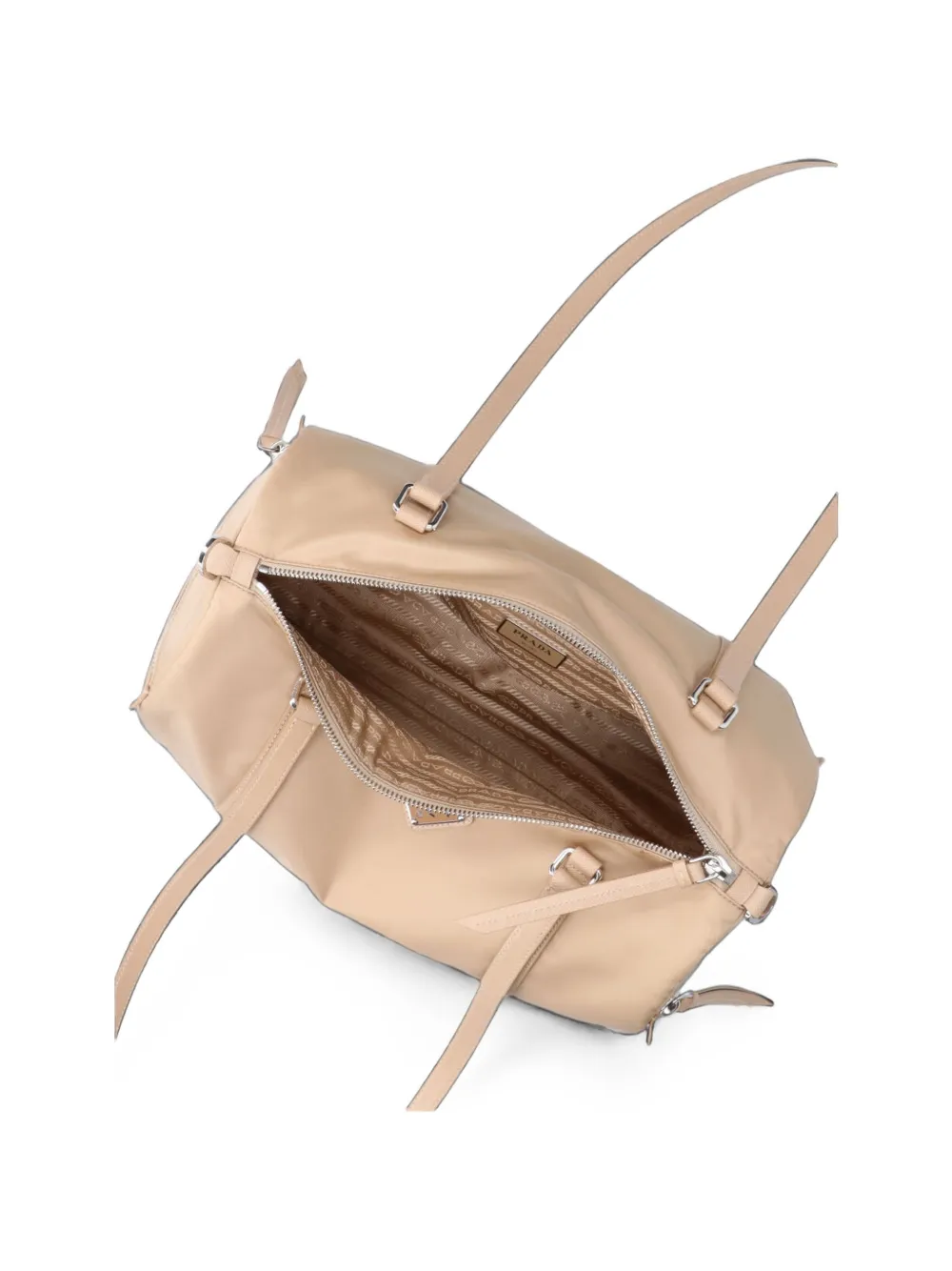 Prada logo-plaque tote bag Beige