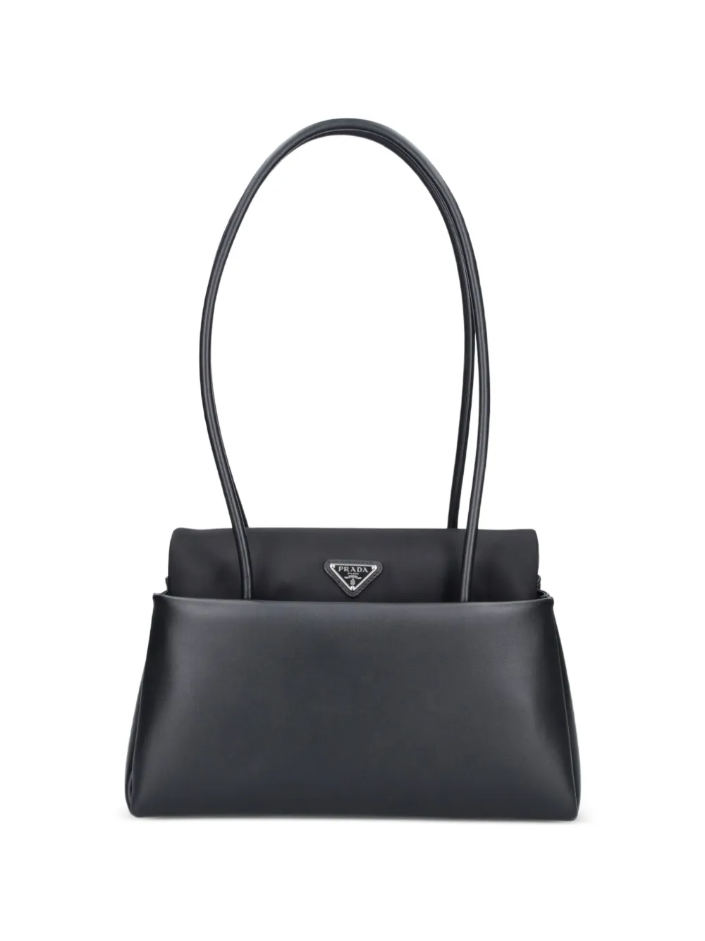 Prada sac Passage médium en cuir avec rabat en Re-Nylon - Noir Prada sac Passage médium en cuir avec rabat en Re-Nylon - Noir