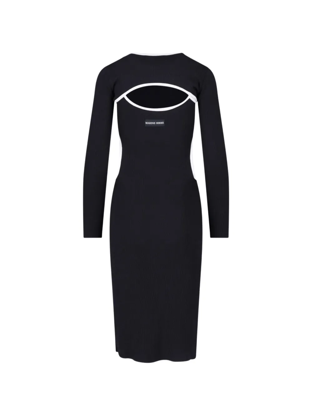 Marine Serre Moon logo bicolor ribbed jersey cutout long dress Zwart