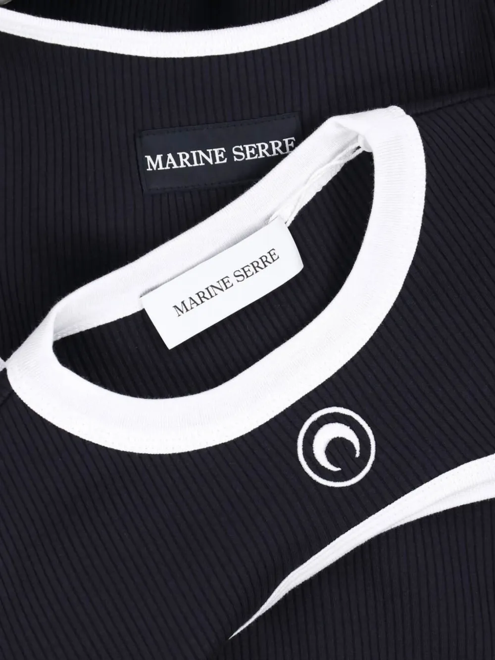 Marine Serre Moon logo bicolor ribbed jersey cutout long dress Zwart