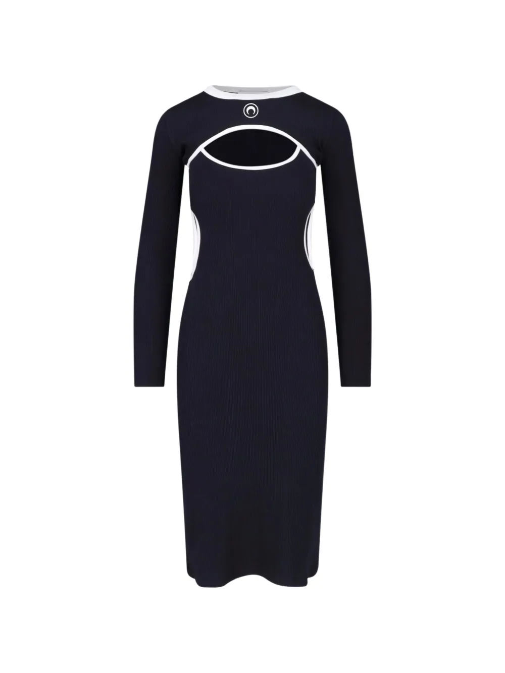 Marine Serre Moon logo bicolor ribbed jersey cutout long dress Zwart