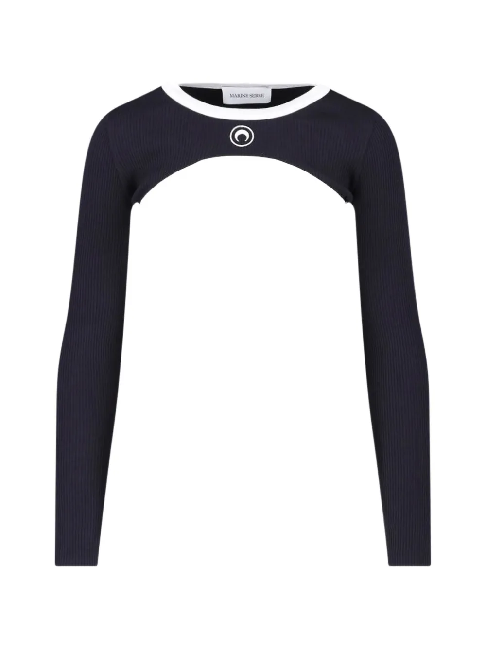 Marine Serre Moon logo bicolor ribbed jersey cutout long dress Zwart