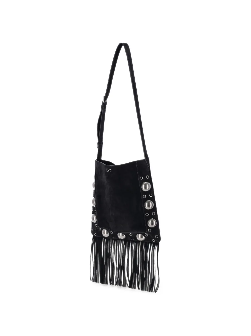 Valentino Garavani medium Nellcôte fringed studded leather shoulder bag Zwart
