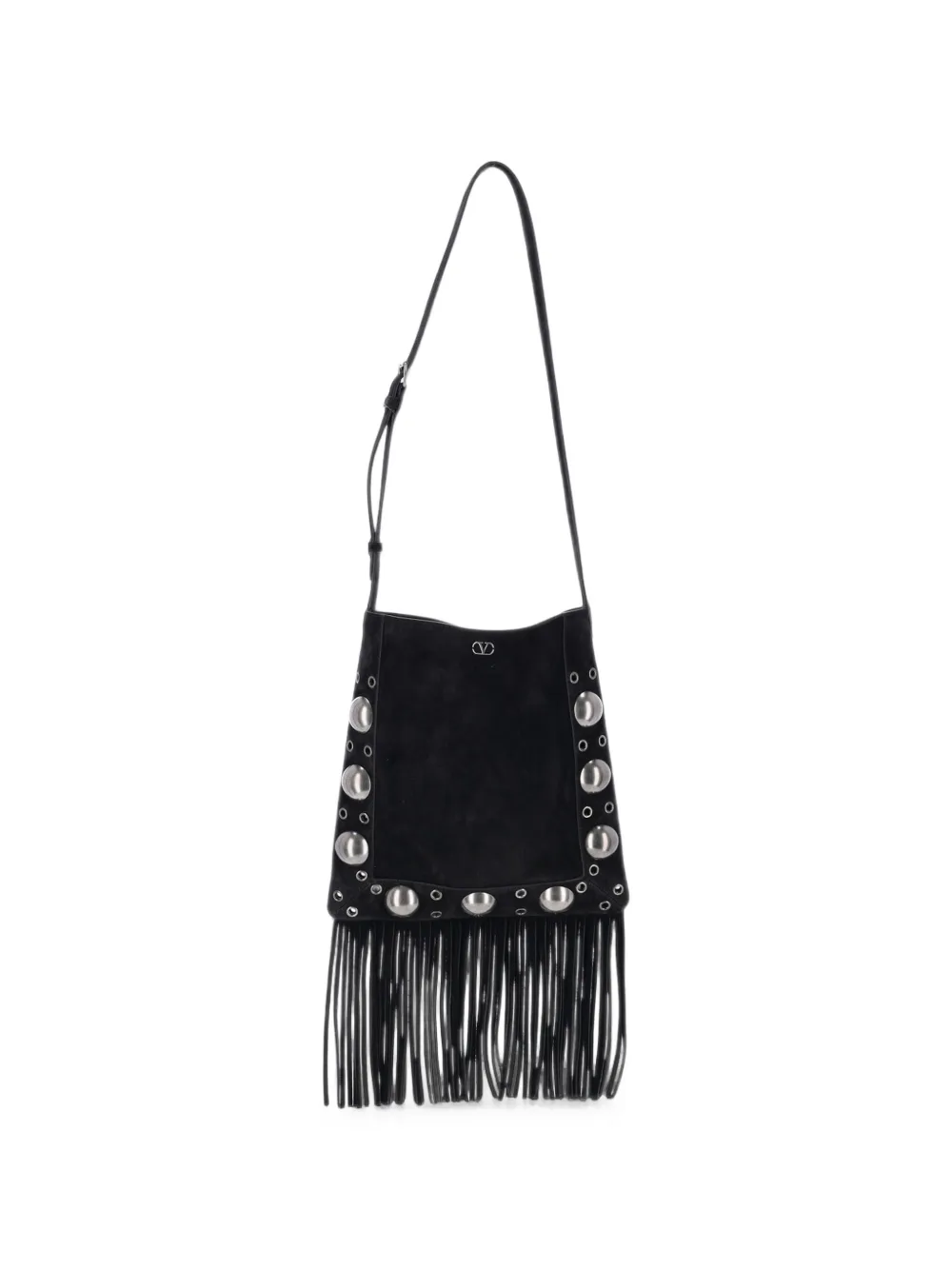 Valentino Garavani medium Nellcôte fringed studded leather shoulder bag Zwart