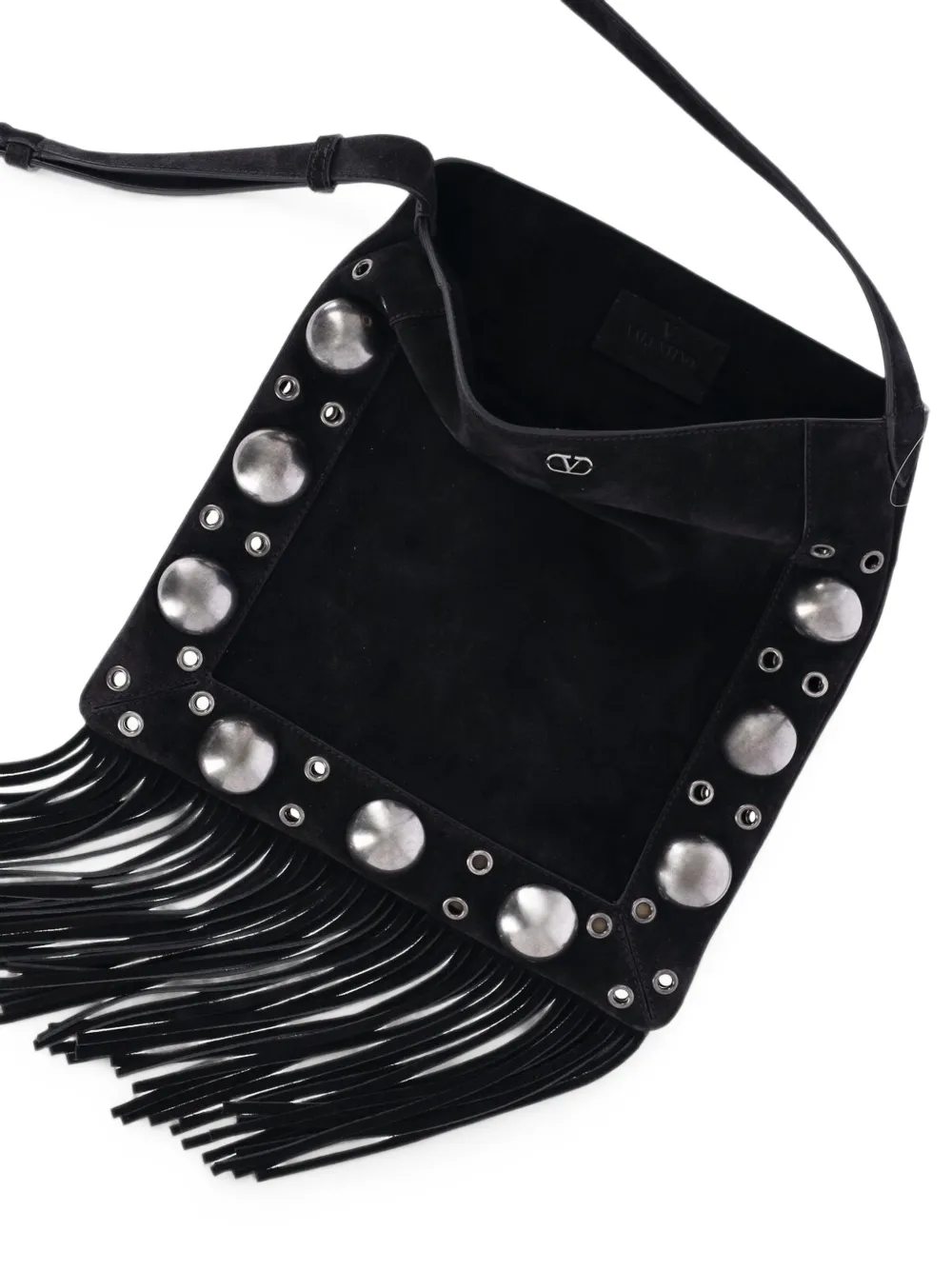 Valentino Garavani medium Nellcôte fringed studded leather shoulder bag Zwart
