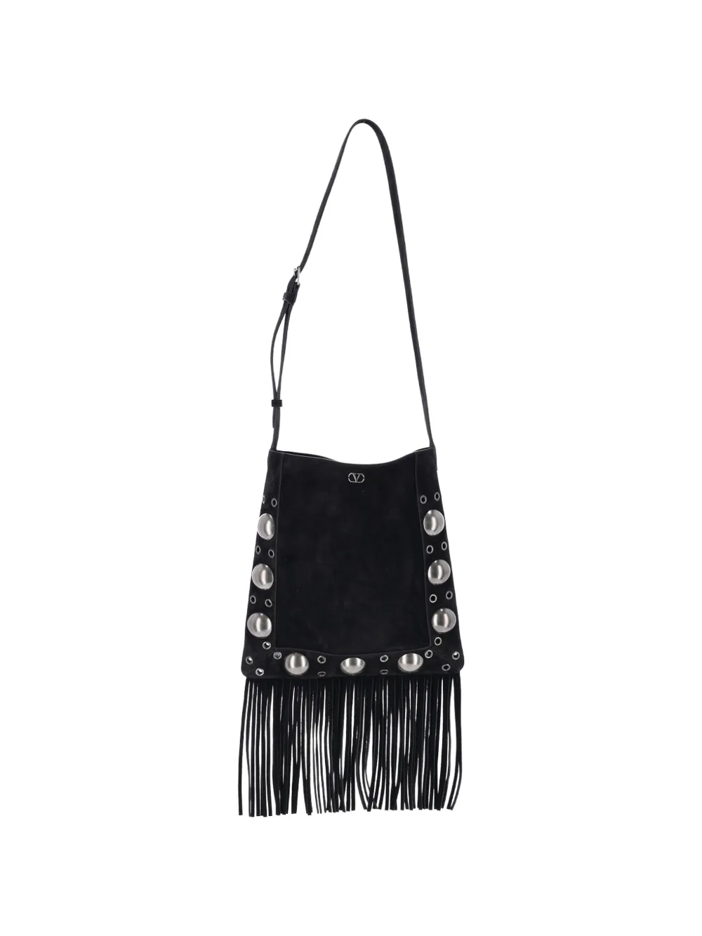 Valentino Garavani medium Nellcôte fringed studded leather shoulder bag - Nero