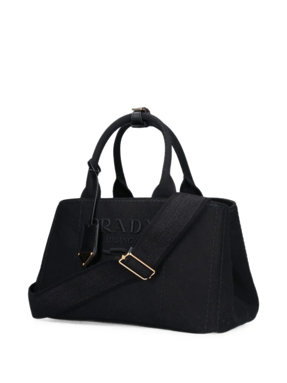 Prada logo-embroidered canvas tote bag Zwart