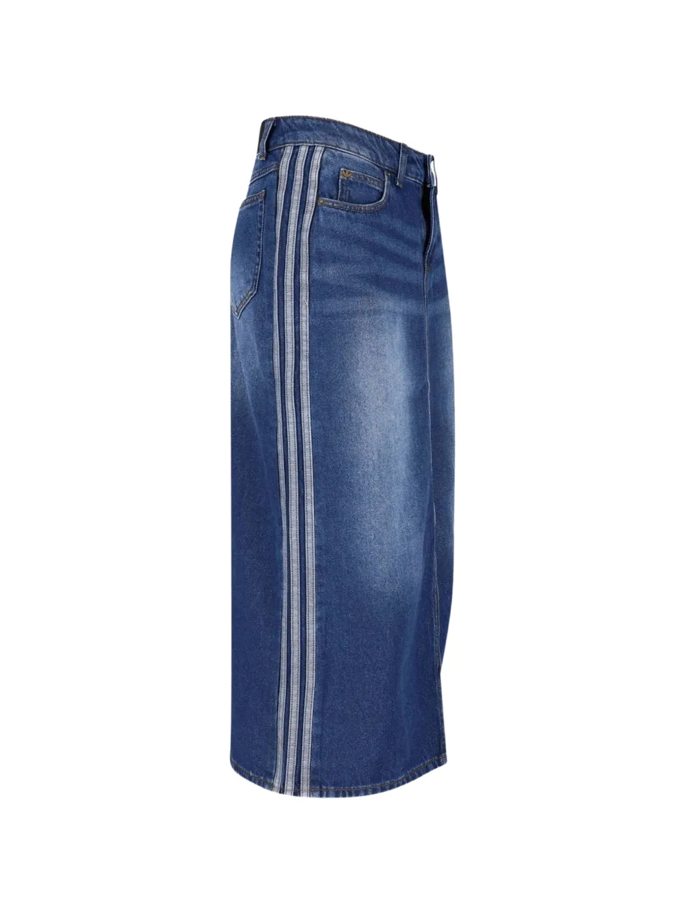 adidas 3-Stripes denim maxi-rok met split Blauw