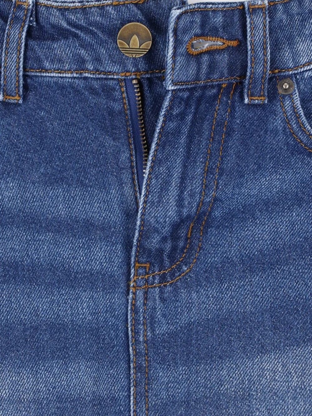 adidas 3-Stripes denim maxi-rok met split Blauw