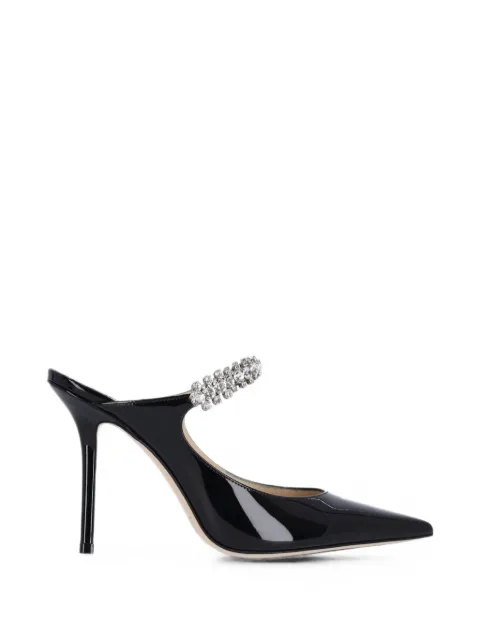 Jimmy Choo Bing 100 black patent-leather mules with crystal strap