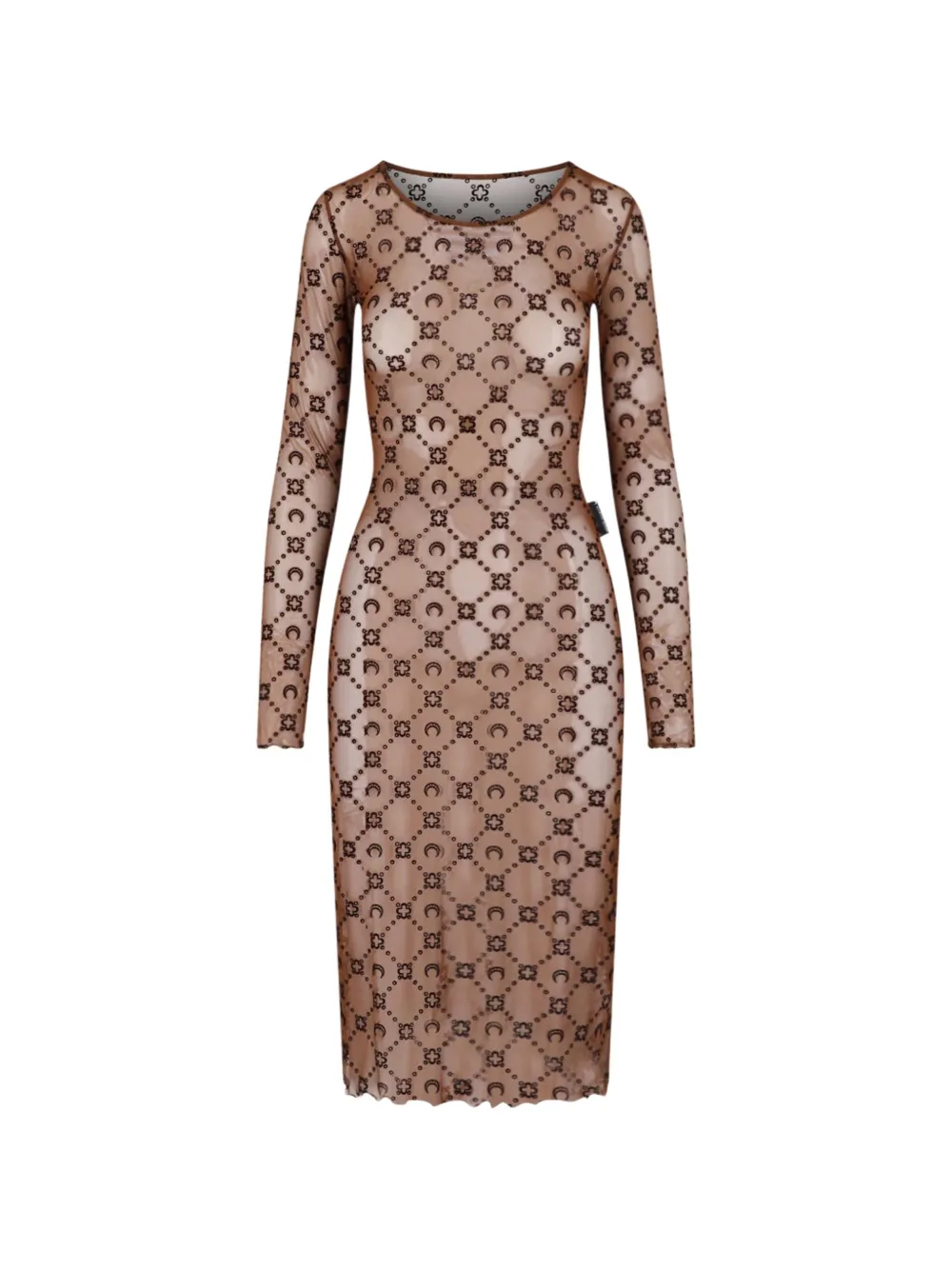 Marine Serre Moonogram mesh flock long-sleeves midi crewneck dress Bruin