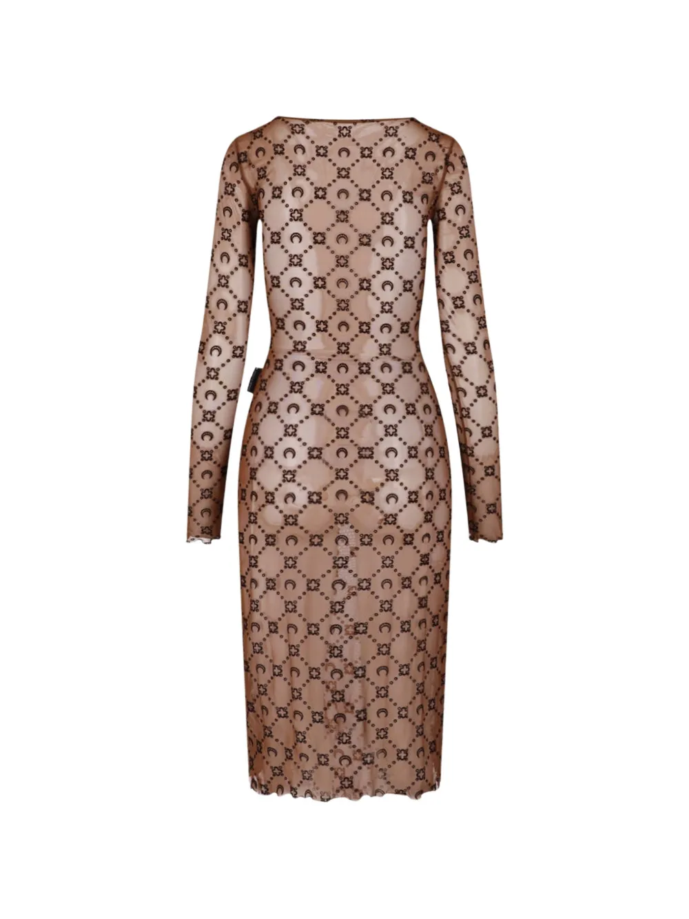 Marine Serre Moonogram mesh flock long-sleeves midi crewneck dress Bruin