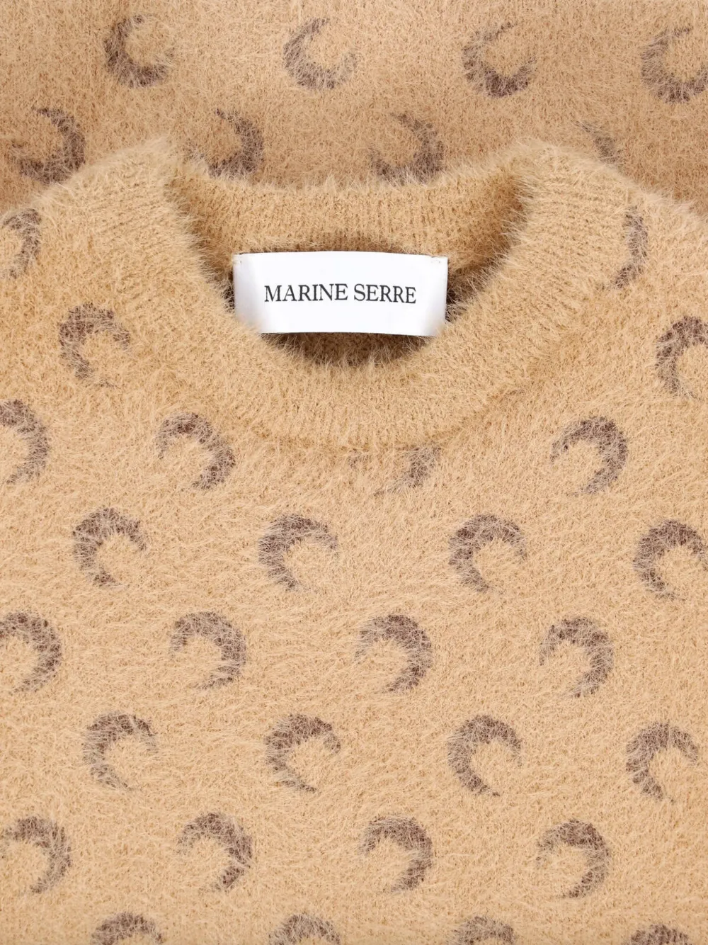 Marine Serre fluffy Moon jacquard knit crew-neck sweater Beige