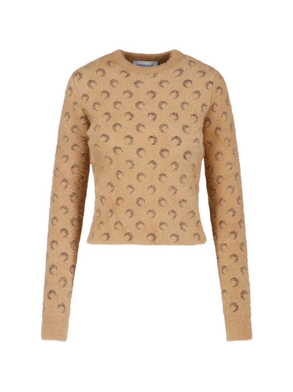 Marine Serre fluffy Moon jacquard knit crew-neck sweater Beige