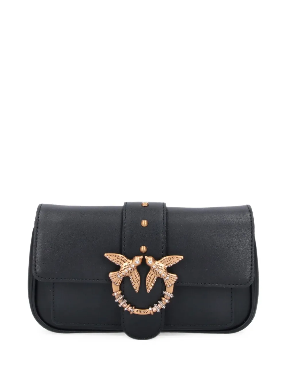 PINKO Love Bag Pocket small leather shoulder bag with jewel buckle - Nero