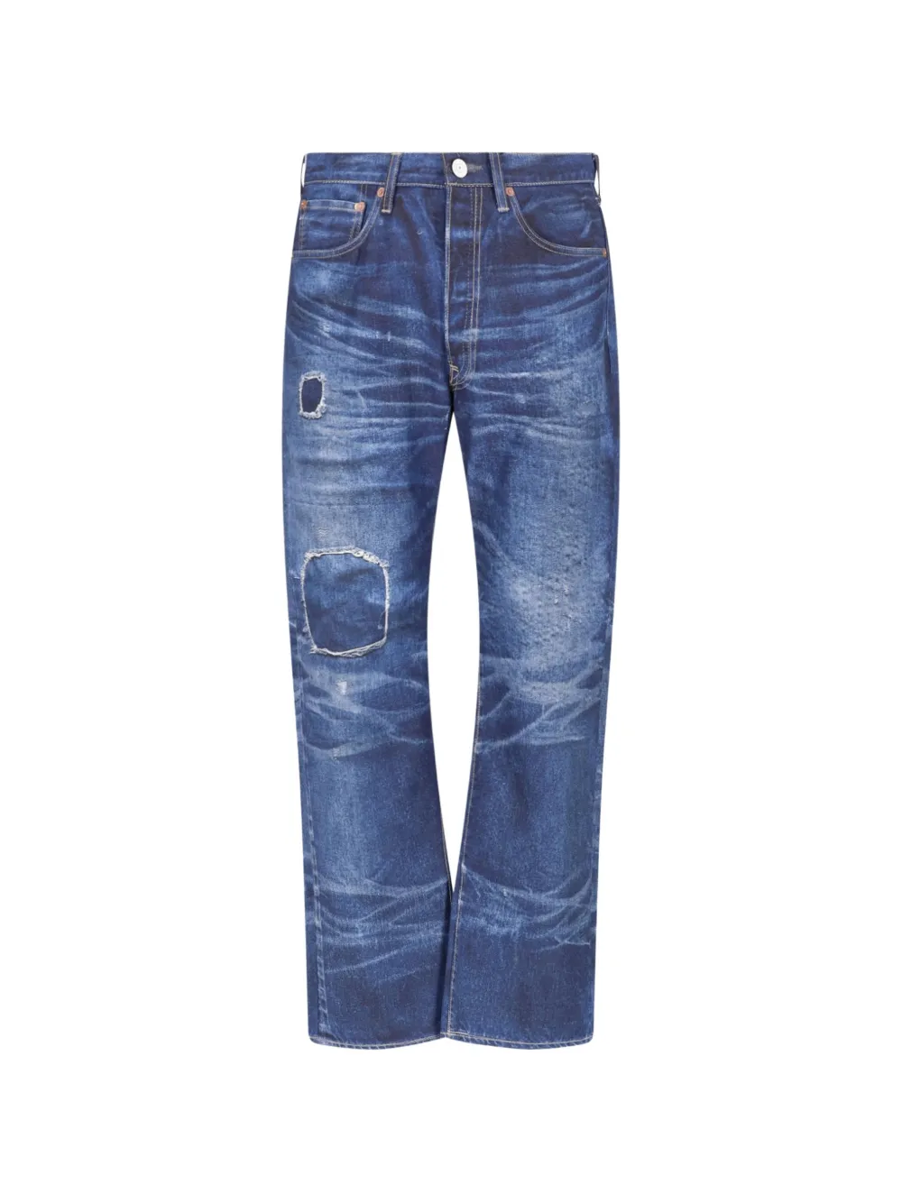 Junya Watanabe MAN distressed patchwork jeans - Blu