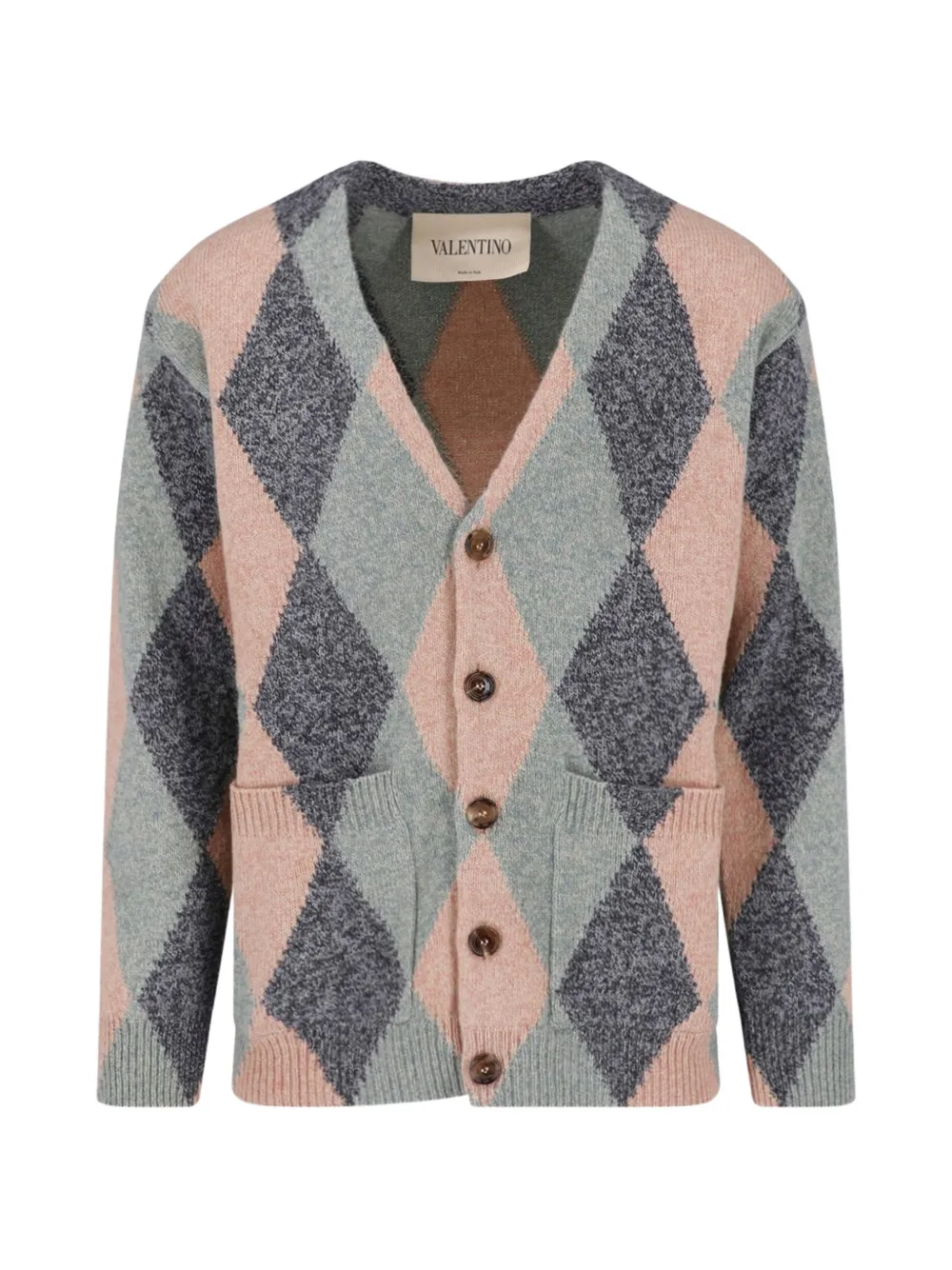 VALENTINO RED argyle-intarsia V-neck cardigan