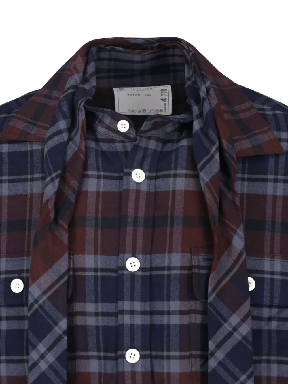 sacai Geruit overhemd met sjaaldetail Blauw