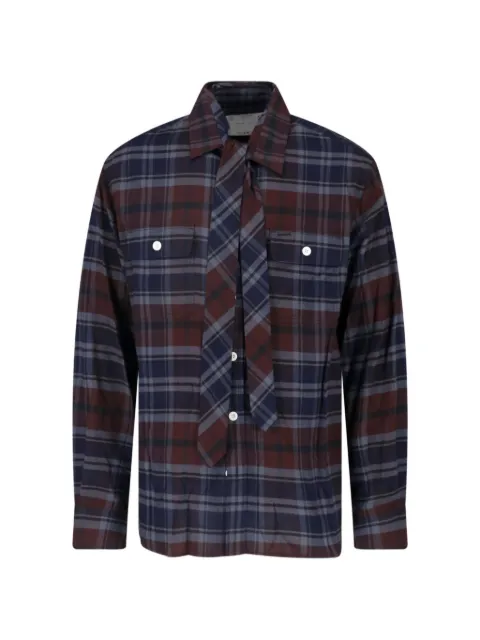 sacai camisa a cuadros con detalle de pañuelo