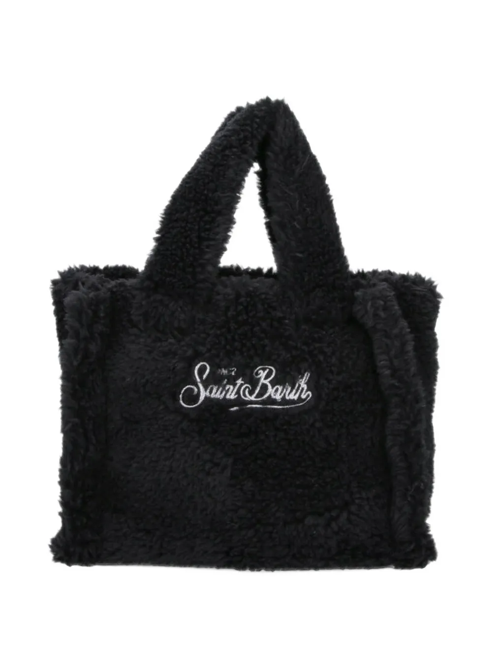 MC2 Saint Barth Mini Vanity logo-embroidered shearling-effect tote bag Zwart