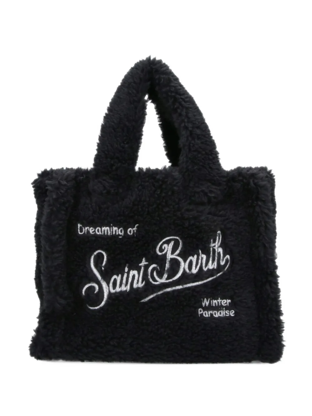 MC2 Saint Barth Mini Vanity logo-embroidered shearling-effect tote bag Zwart