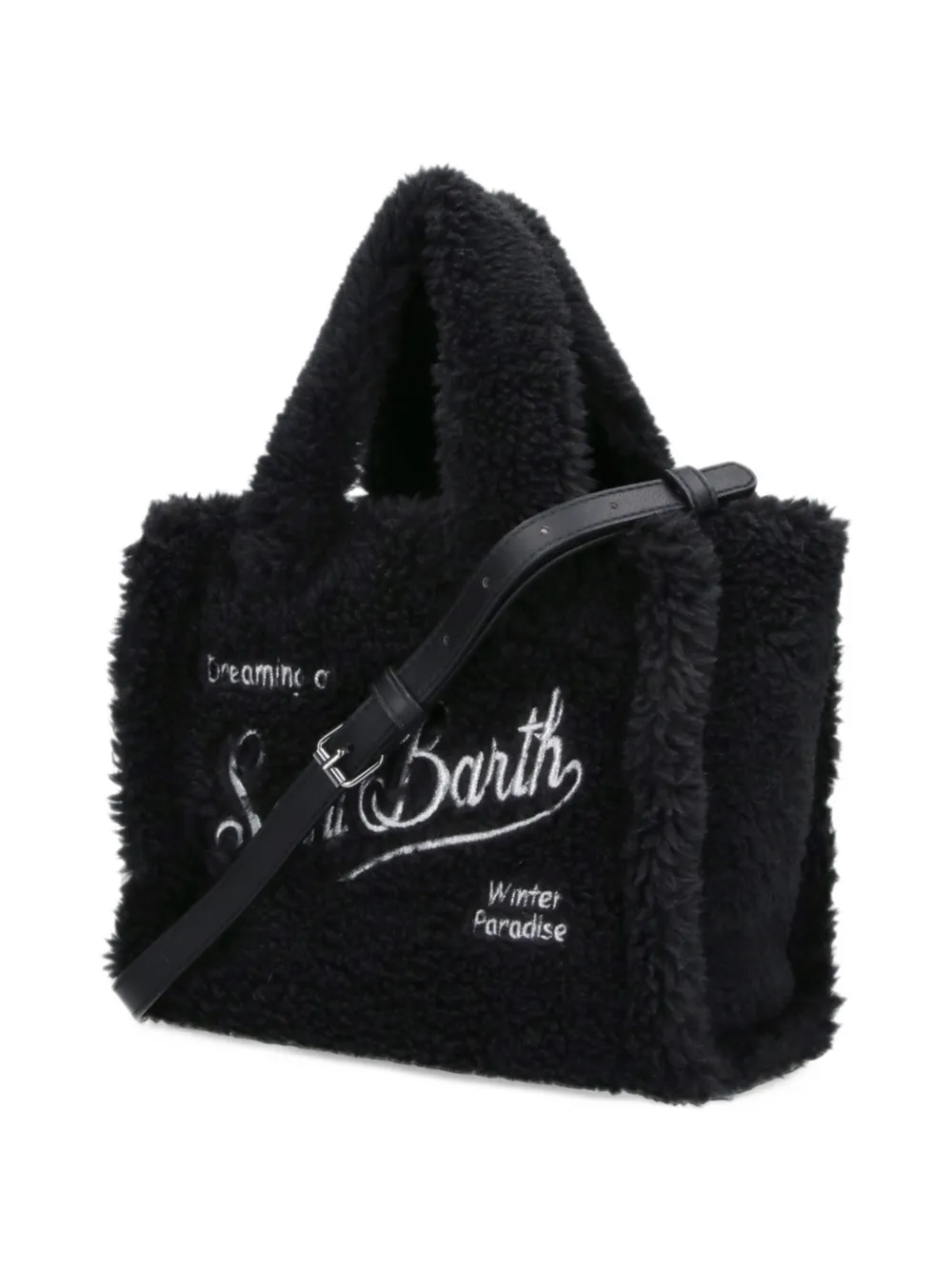 MC2 Saint Barth Mini Vanity logo-embroidered shearling-effect tote bag Zwart