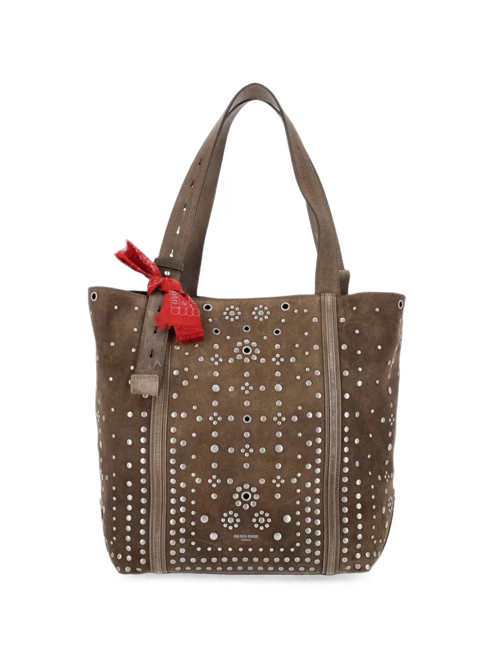 Golden Goose 24/7 bag EW regular in military-green suede with silver studs and eyelets · OS