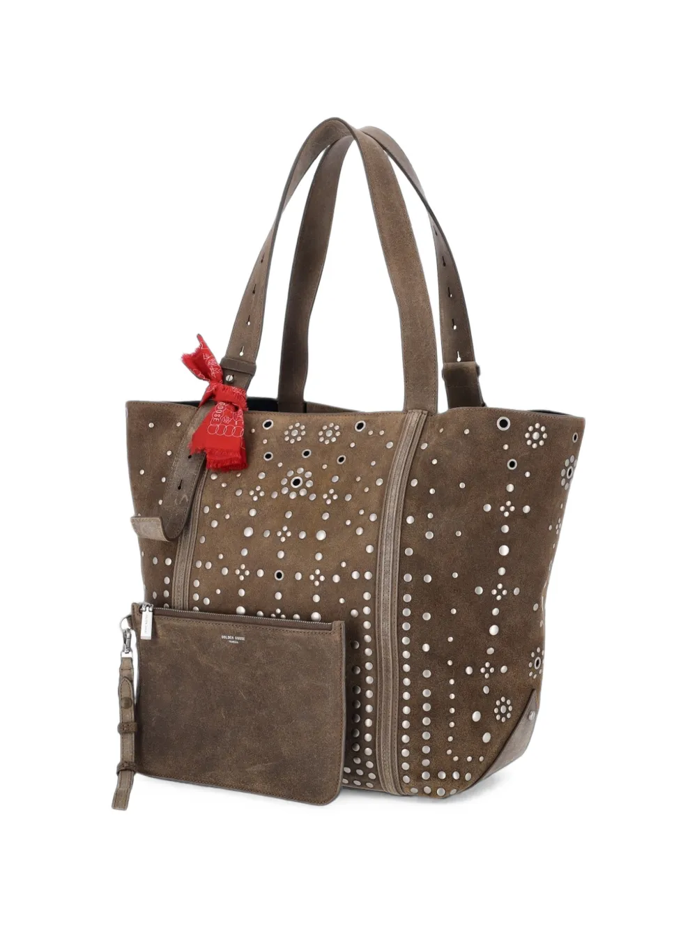 Golden Goose 24 7 EW regular-fit tas van suède met zilveren studs en ringlets Groen